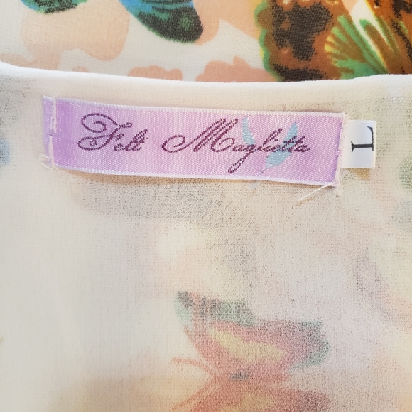 🦋Felt Maglietta Junior's Cream Dress With Multicolored Butterflies Size L🦋 - Picture 5 of 5